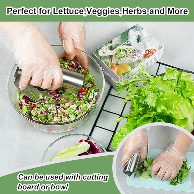 Salad Knife Chopper with Protective Cover - Stainless Steel Salad Cutter, Double Blade Chopping Knife, Mezzaluna Salad Chopper for Salad and Vegetable Mincing