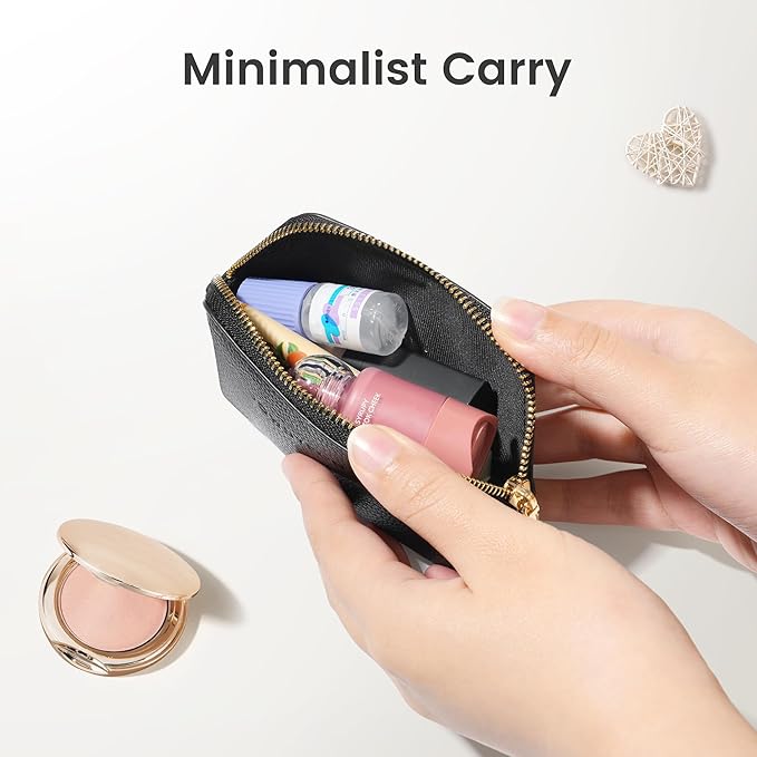 ROWNYEON Small Makeup Bag for Purse, Mini Portable Cosmetic Bags for Women, PU Leather Coin Purse Lipstick Cosmetic Accessories Organizer, Travel Makeup Pouch Zipper Pouch for Men Women