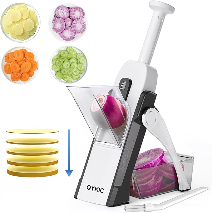 QYKIC Safe Mandoline Slicer, Potato Clips Vegetable Food Cutter, Thickness Adjustable for Cucumber Onion Lemon with Vegetable Peeler (Only Slicer) Grey