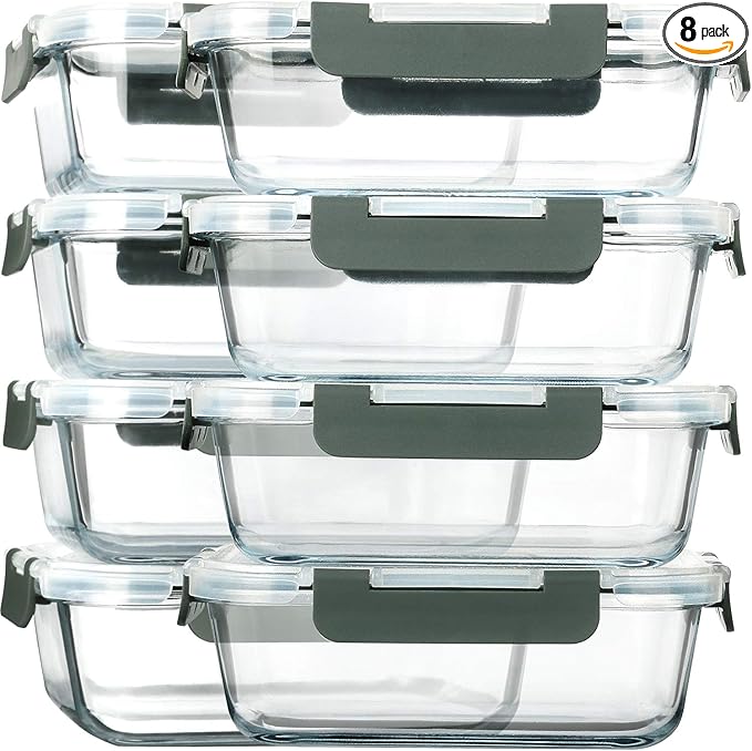 M MCIRCO [8-Pack,30 oz] Glass Meal Prep Containers,Glass Food Storage Containers,Airtight lunch Containers with Lids, Microwave, Oven, Freezer and Dishwasher