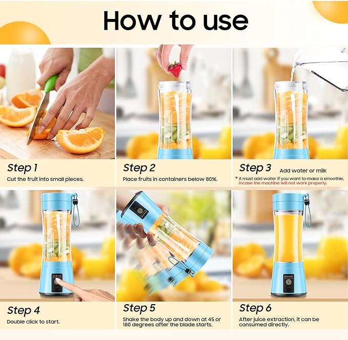 Personal Size Cordless Portable Blender - BAP Free Blender Make Smoothies & Shakes, 12 Oz Juice Cup with 6 Blades, Quickly Squeezed in Office/Picnic/Sports/Home
