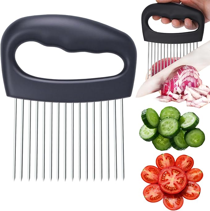 Extra-Large Onion Holder for Slicing,304 Stainless Steel Onion Chopper Vegetable Cutter, Extra-Large Tomato Slicer with 16 Long Needles, Veggie Chopper for Potato, Meat Tenderizer Tool