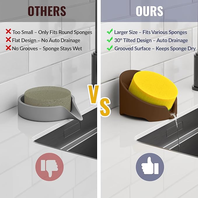 NiHome Silicone Sponge Holder Compatible with Scrub Daddy Mommy Sponges for Kitchen & Bathroom,Auto Draining Organizer,Holds Multiple Sponges & Cleaning Tools, Food-Grade,Dishwasher Safe(Coffee Brown)
