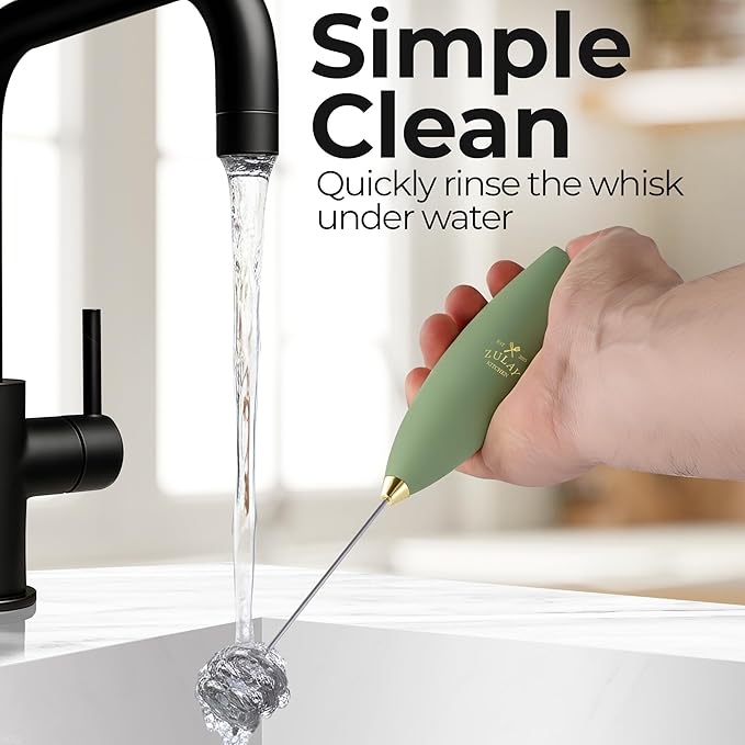Zulay Kitchen Powerful Milk Frother Wand With Duracell Batteries - Ultra Fast Handheld Drink Mixer - Electric Whisk Foam Maker for Coffee, Lattes, Cappuccino & Matcha - Triple Whisk - Olive Gold