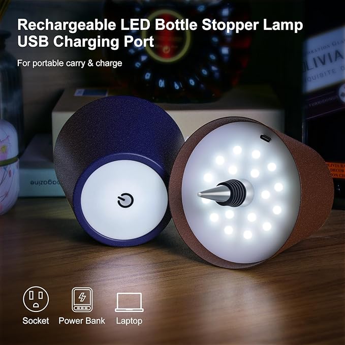Wireless Bottle Lamp, 2024 New 3 Color Rechargeable Wine Bottle Lights for Bars Restaurants (Bronze, 1PC) v