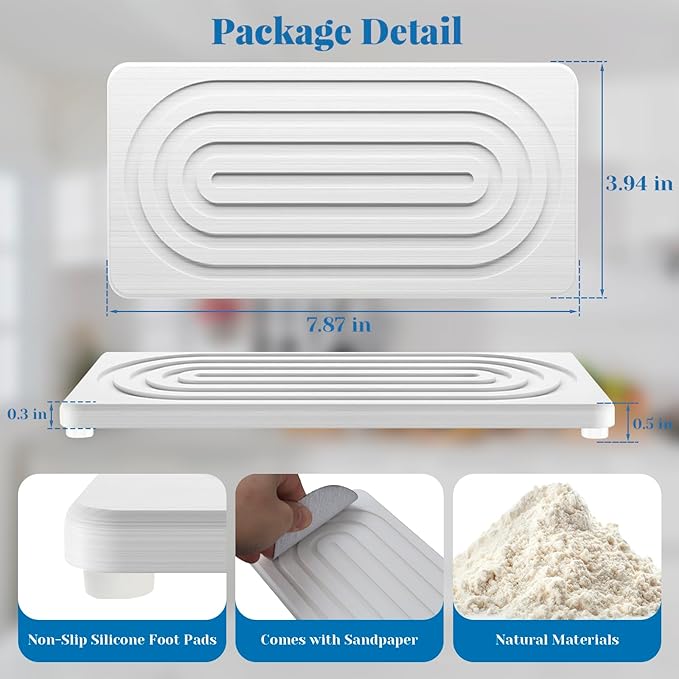 Water Absorbing Stone Tray, Bathroom Kitchen Soap Tray, Stone Drying Mat for Kitchen Counter Faucet, Vanity Sink Caddy Bar Coaster, Countertop Fast Drying Counter Trays, Diatomite Stone Sink Trays