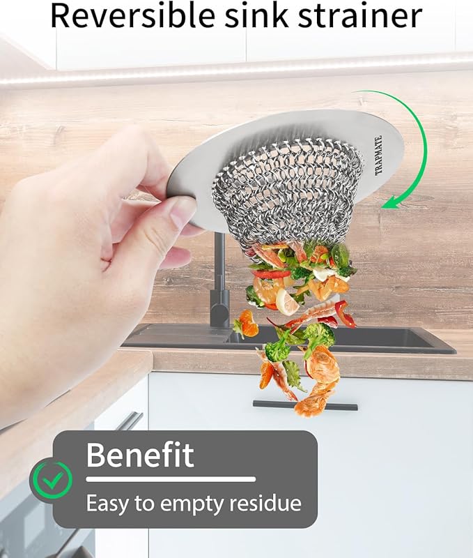 TRAPMATE 4 Pcs Kitchen Sink Drain Strainer, Stainless Steel Sink Strainer Basket with Easy Clean & Anti-Clog, Fits Garbage Disposal, Dishwasher Safe, Single & Double Bowl Sinks (Patented Product)