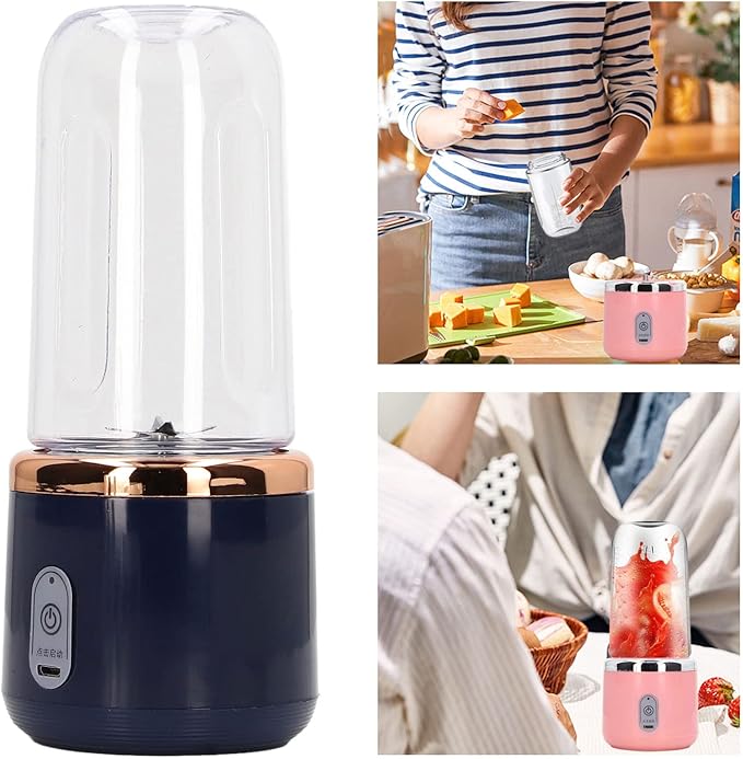 Portable Blender, 300ML, 6 Blades, 22000RPM 1200MAH, Food Grade PCTG, USB Charging, Travel Blender Fruit, Vegetables, Coffee (Pink, 6 Blades, Lid)