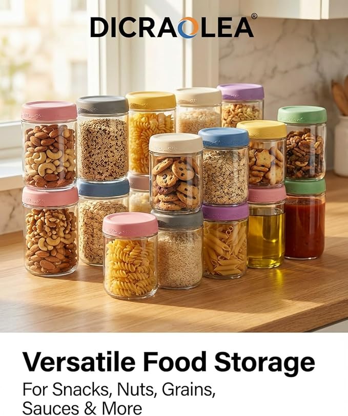 16oz 8Pack Glass Overnight Oats Jars Containers with Airtight Leakproof Lids, Reusable Mason Jars for Meal Prep, Yogurt Parfaits, Smoothies, Salads & Healthy Breakfast(16oz-8Pack)