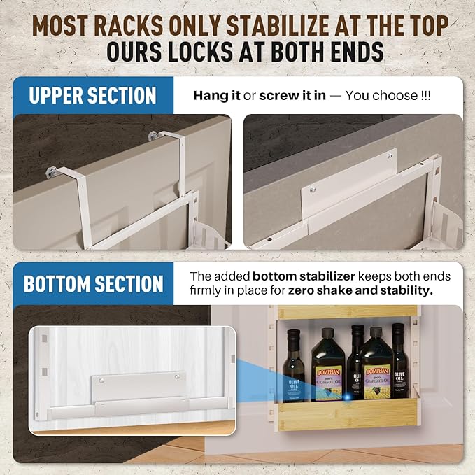 8-Tier Over The Door Pantry Organizer | Spice Rack Wall Mount with No-Shake Design, Adjustable Baskets | Hanging Seasoning Shelves, Storage Organization for Kitchen Cabinet & Closet