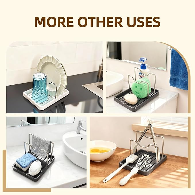 2 in 1 Pot Lid Holder & Spoon Rest for Kitchen Counter, Plastic Utensil Rest with Stainless Steel Pan Lid Holder Organizer While Cooking, Countertop Space Saving Pot Cover Rack | Easy to Clean