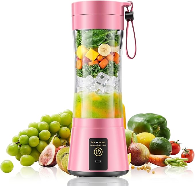Cordless Portable Personal Size Blender - USB Rechargeable Blender for Smoothies and Shakes, 6 Blades with 380Ml BPA Free Juice Cup, Freshly Squeezed for Picnic/Sports