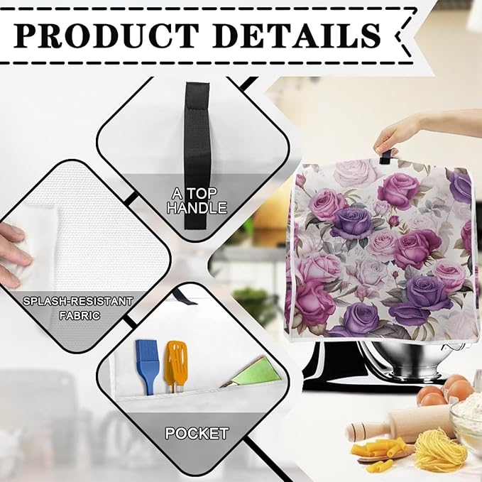 Art Floral Universal Mixer Cover | Compatible with 4.5-5 Quart Tilt Head & Bowl Lift Mixers | Dust Protector with Pockets & Easy-to-Clean Design