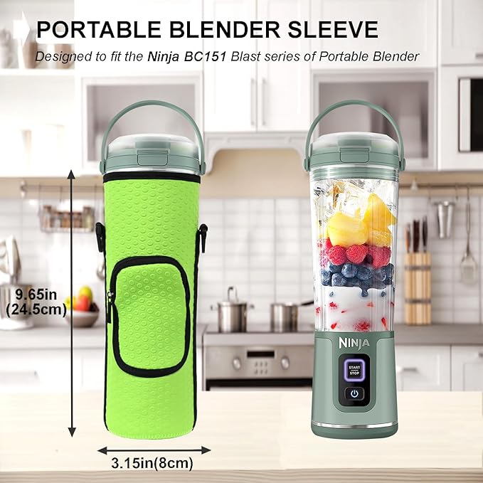 AF-WAN Portable Blender Carry Storage Bag sleeve with Shoulder Strap for Ninja BC151NV/BC51NV/BC151BK/BC151CR/BC151EM/BC151PR/BC151WH 18oz Blast Portable Blender (Green)