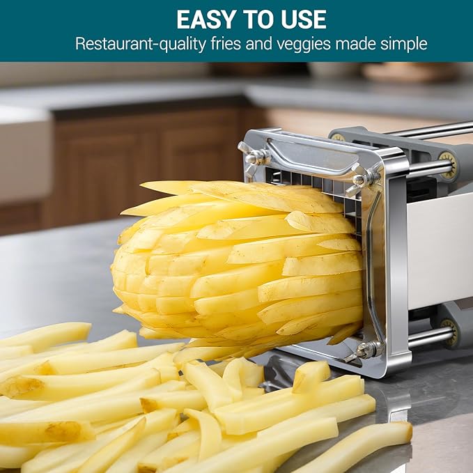 French Fry Cutter, Sopito Professional Stainless Steel Potato Cutter with 1/2", 1/4", 3/8" & Wedge Blades for Potatoes, Carrots, Apples