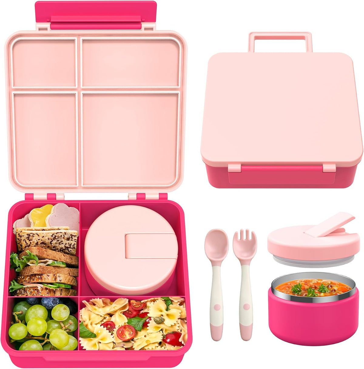 Bento Lunch Box for Kids with 8oz Soup Thermo, Pink