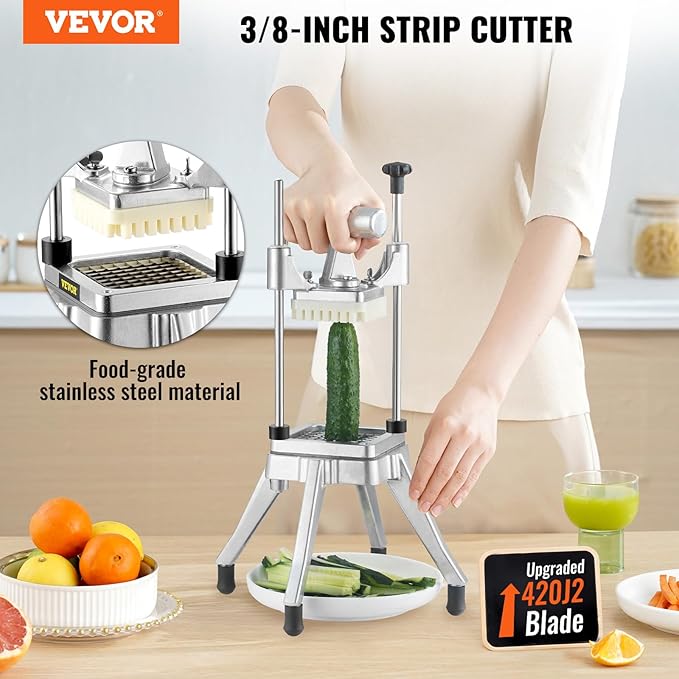 Vevor Commercial Vegetable Fruit Chopper 3/8″ Blade Heavy Duty Professional Food Dicer Kattex French Fry Cutter Onion Slicer Stainless Steel for Tomato Peppers Potato Mushroom, Sliver : Home & Kitchen