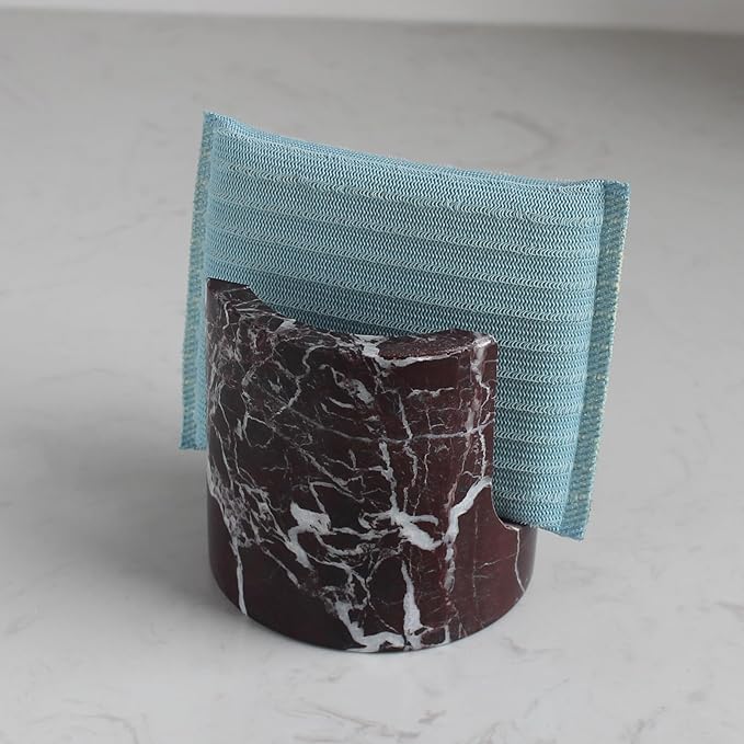 Nawgnail Natural Marble Travertine Sponge Holder for Kitchen Counter, Drying Rack, Sponge Caddy for Sink Organizer - Rosa Levanto Marble