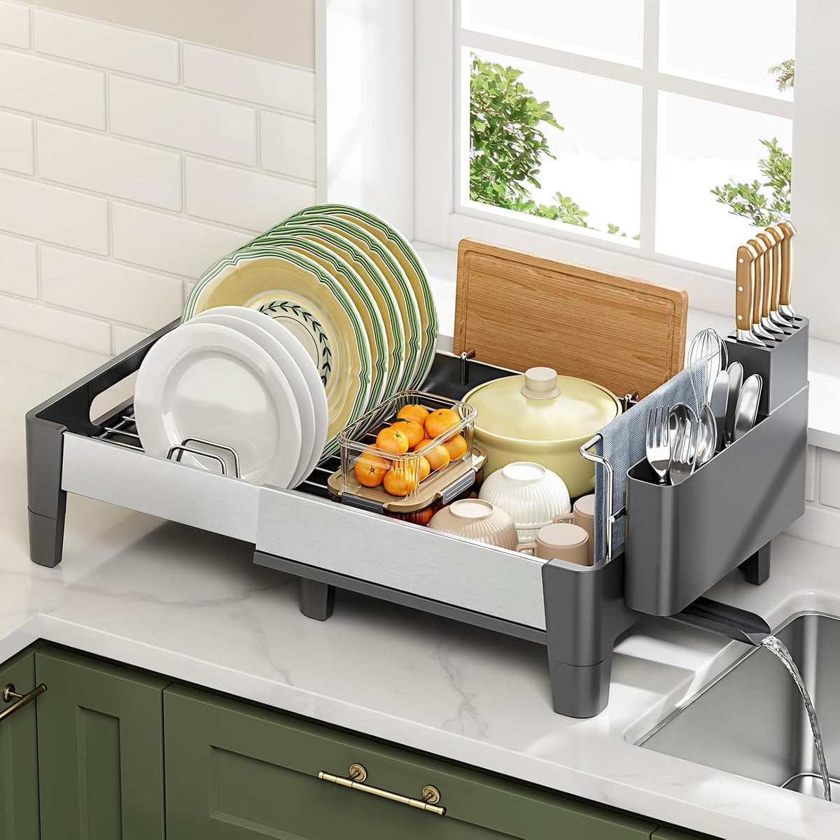 Expandable Dish Drying Rack, Rustproof Stainless Steel & Aluminum