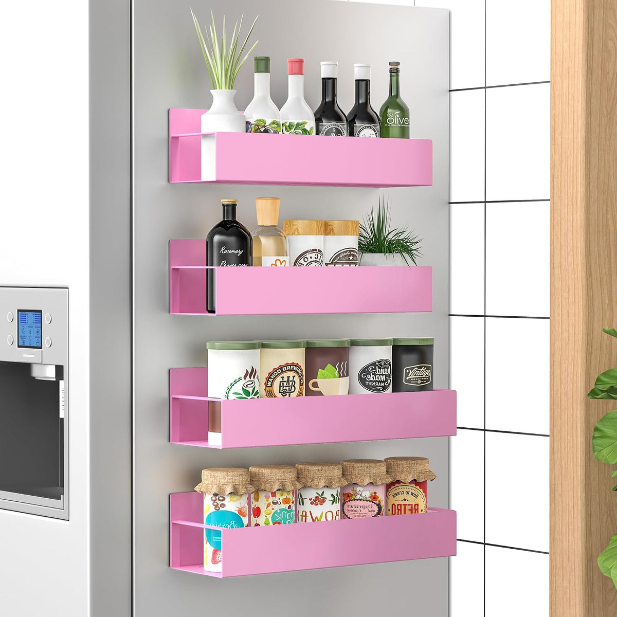 Metal Magnetic Spice Rack for Refrigerator Pink, 4 Pack