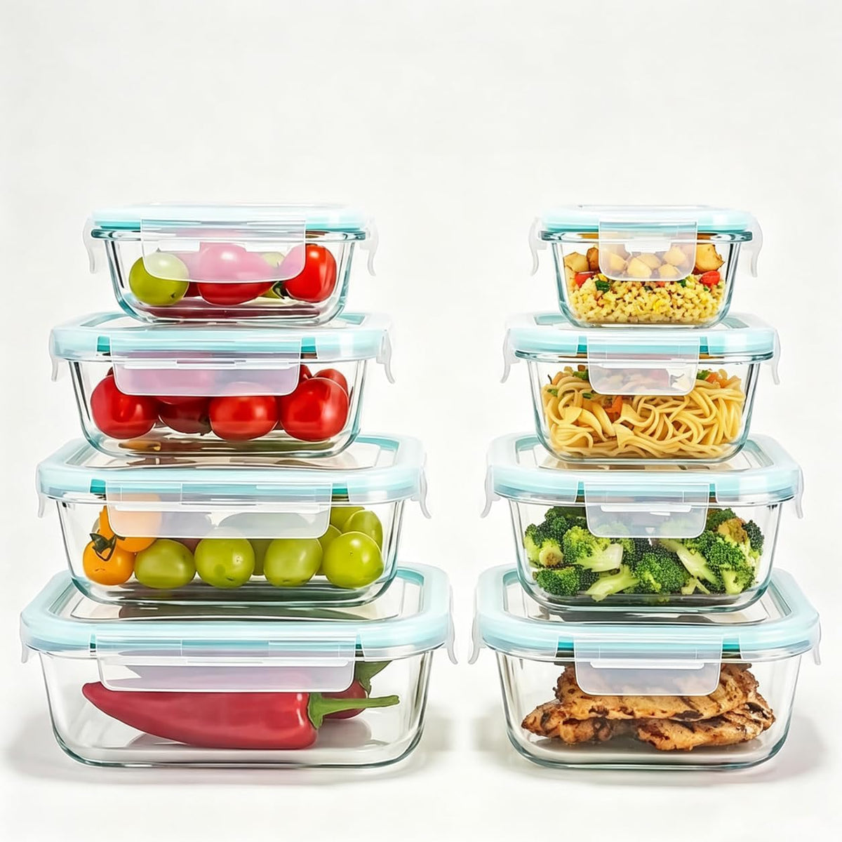 Glass Food Storage Containers with Airtight Lids - BPA-Free, Leak-Proof, Clear - for Lunch Meal Prep & Leftovers Set of 8