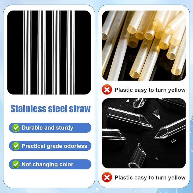 2Pcs Replacement Metal Straws for Ninja BlendBOSS, Reusable Stainless Steel Straw With Cleaning Brush, Compatible With Personal Smoothie Travel Tumbler Smoothies & Frozen Drinks Accessories Parts