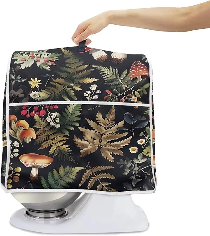 Mushroom Leaves Mixer Cover | Compatible with 6-8 Quart Tilt Head & Bowl Lift Mixers | Dust Protector with Pockets for Accessories