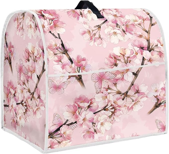 Elegant Cherry Blossom Butterfly Mixer Cover Oil-Resistant Machine Washable Dust Cover for 4.5-5 Qt Stand Mixers with Handle & Pocket Reusable Kitchen Appliance Protector