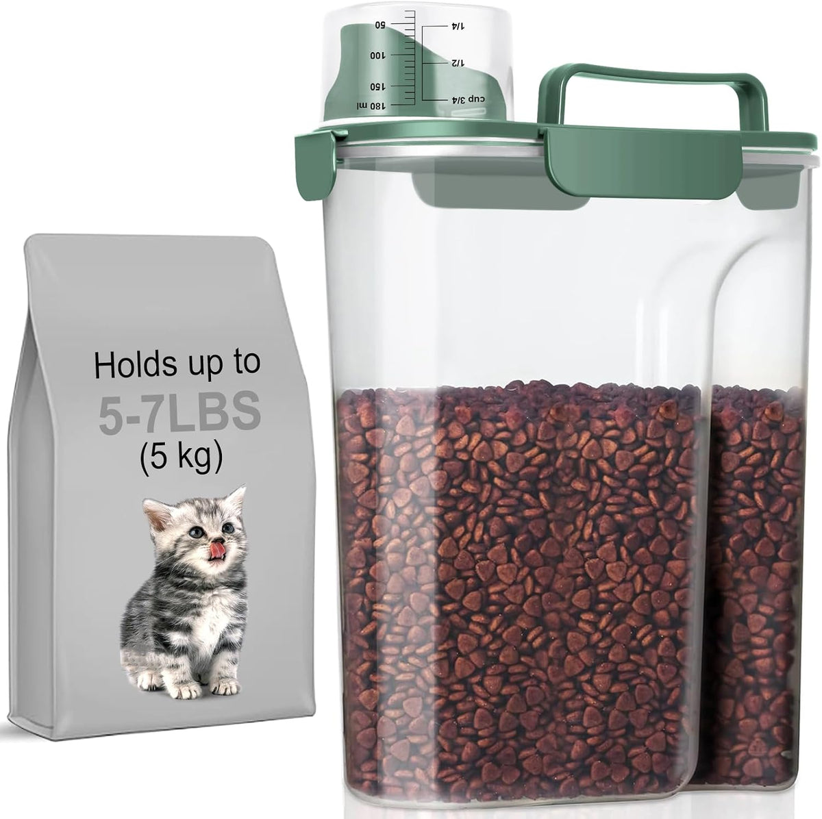 Cat Dog Pet Food Storage Container Up to 5-7Lbs BPA-free-Dark Green