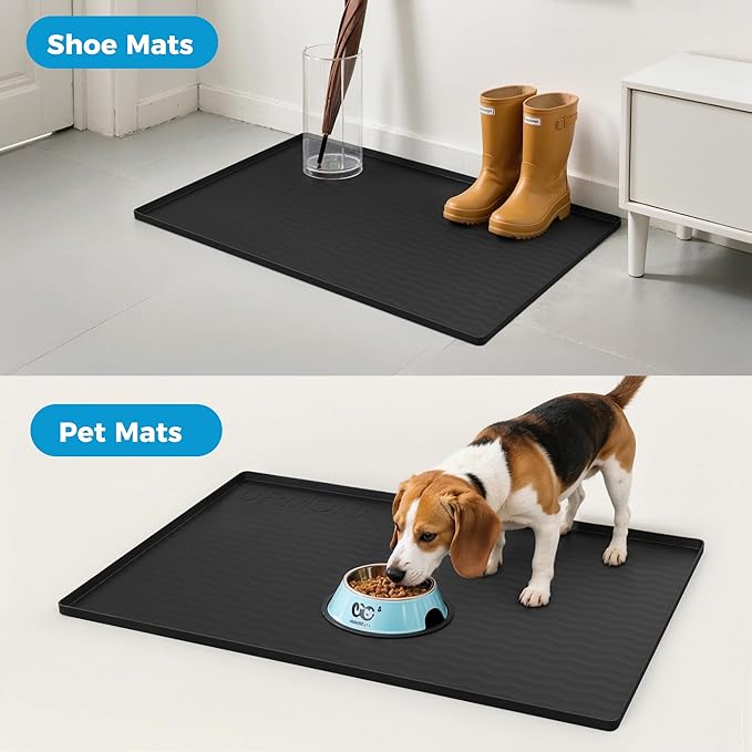 URMONA 19'' x 12'' Waterproof Silicone Under Sink Mat Cabinet and Counter Protector, Shelf Liner for Kitchen and Bathroom, Storage and Organizers, Litter Mat, Pet Cat Puppy Essentials(Black)