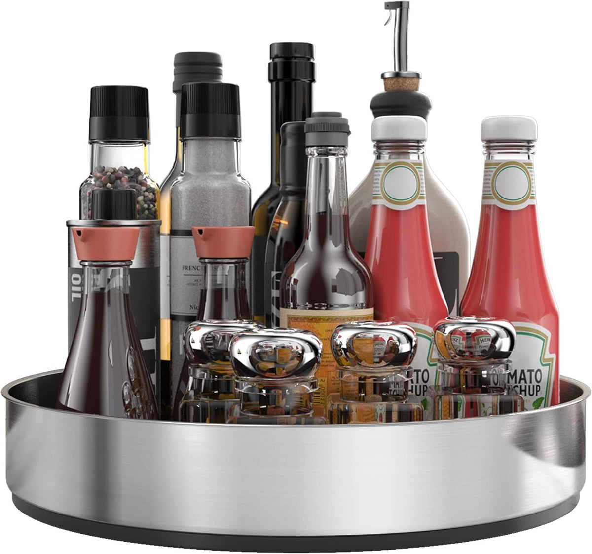Pantry Cabinet Lazy Susan Stainless Steel Black Spice Rack Turntable - Decorative Trays Storage Containers Organizer for Kitchen Cabinet, Snacks, Bathroom (10 inches)