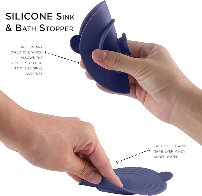 COOK WITH COLOR Kitchen Sink Strainer, Silicone, Flexible Sink Strainer, Sink Drain Strainer, 3 Pc Blue