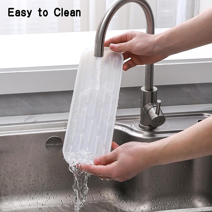 MicoYang Silicone Kitchen Sink Organizer Tray for Multiple Usage,Easy Clean Sponges Holder for Kitchen Bathroom Counter or Sink,Dish Soap Dispenser,Scrubber,Bottle,Cup Translucent 12" x 4”