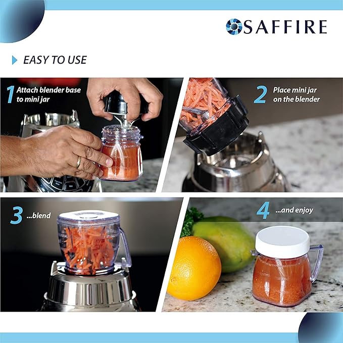 Replacement Mini 1-cup Plastic Jar by Saffire, fits most Oster Blenders (4 Pieces)
