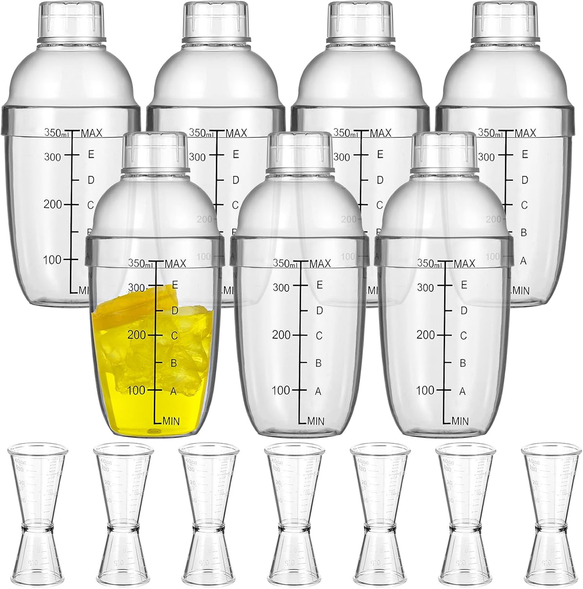 7 Pcs Plastic Cocktail Shaker Set Drink Mixer with Mark Clear Drink Cocktail Shaker and Measuring Jigger Set Ounce Cup Clear for Bar Party Home Use Wine Bar(11.8oz)