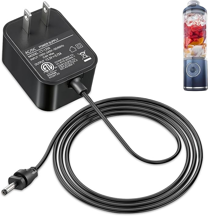Replacement Charger Compatible with Ninja Blast Max BC251 Portable Blender, 13.3V 0.75A Power Adapter, 5.9FT Cord 100-240V AC Charger for Personal Smoothie Juicer Blender
