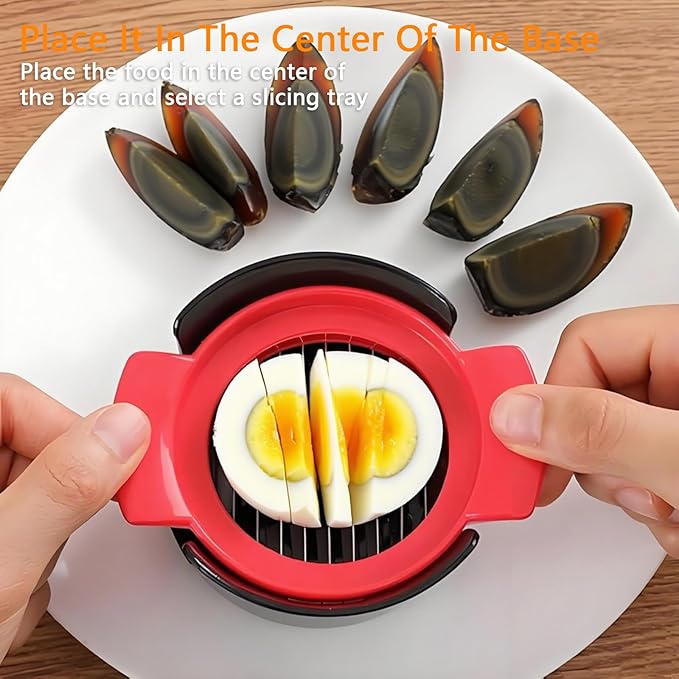 3-in-1 Egg Slicer for Hard Boiled Eggs, Stainless Steel Wire Egg Cutter/Dicer with Plastics Non-Slip Base, Multi-Purpose Kitchen Tool for Soft Fruits, Strawberries, Mushrooms, Easy to Clean