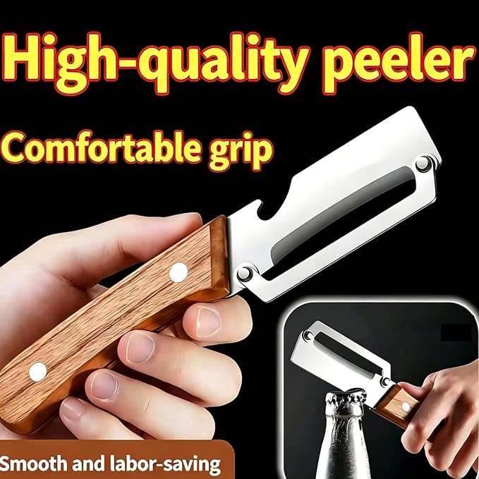 2 in 1 Multi Functional Vegetable Peeler for Kitchen，Vegetable Peeler with Wooden Handle and Bottle Opener, Stainless Steel Blade Kitchen Tool for Fruit Apple Carrot Potato Pumpkin Papaya(2PCS)