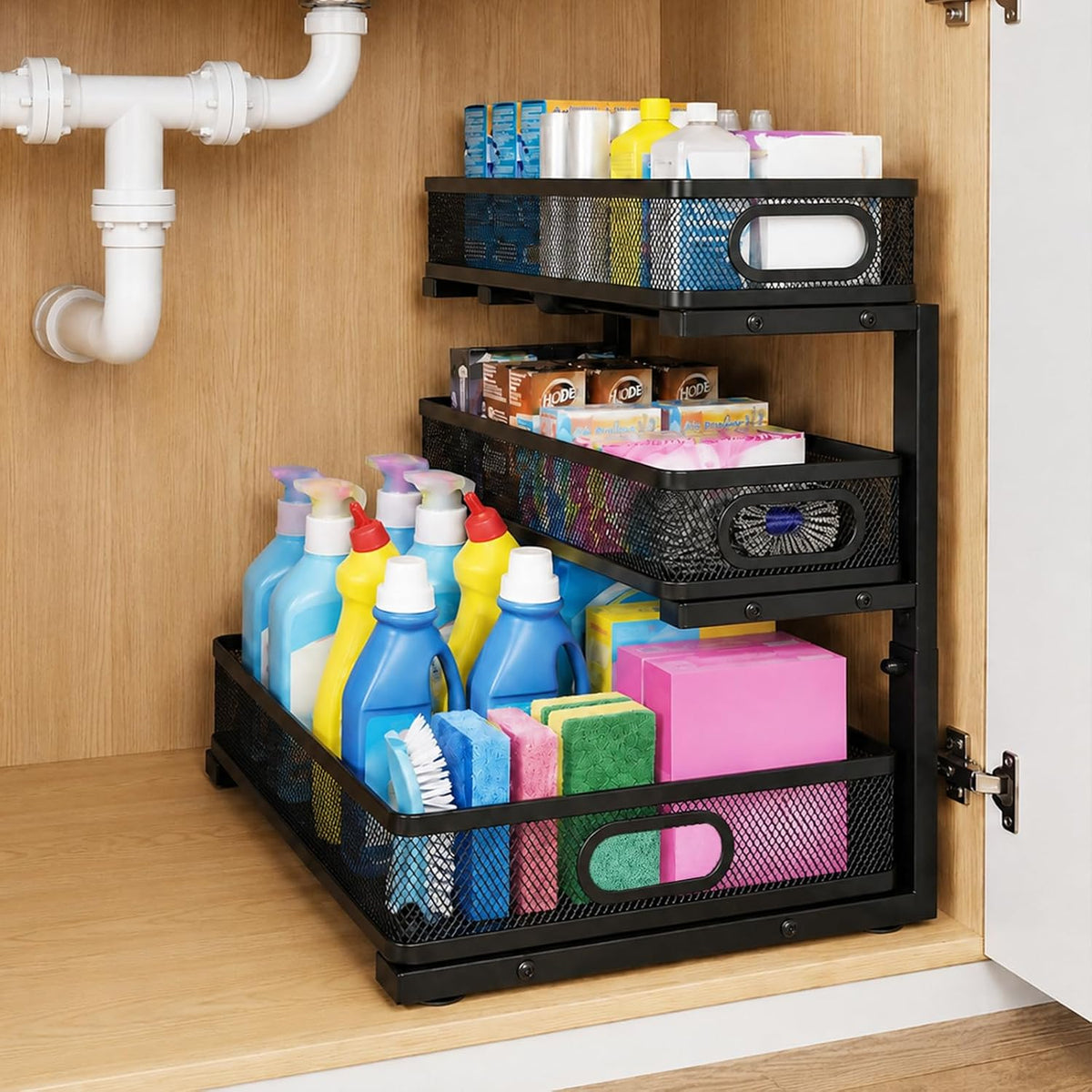 3-Tier Under Sink Organizer Organization for Home Bathroom Kitchen,Black