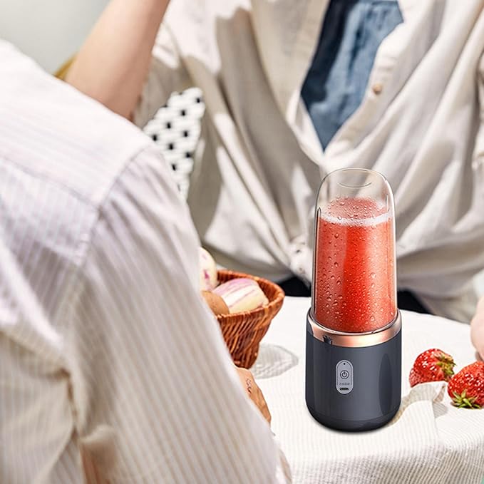 Honio Mini Blender, Portable Blender 300ml Capacity USB Charging for Fruit (Blue, 6Blades, Lid)
