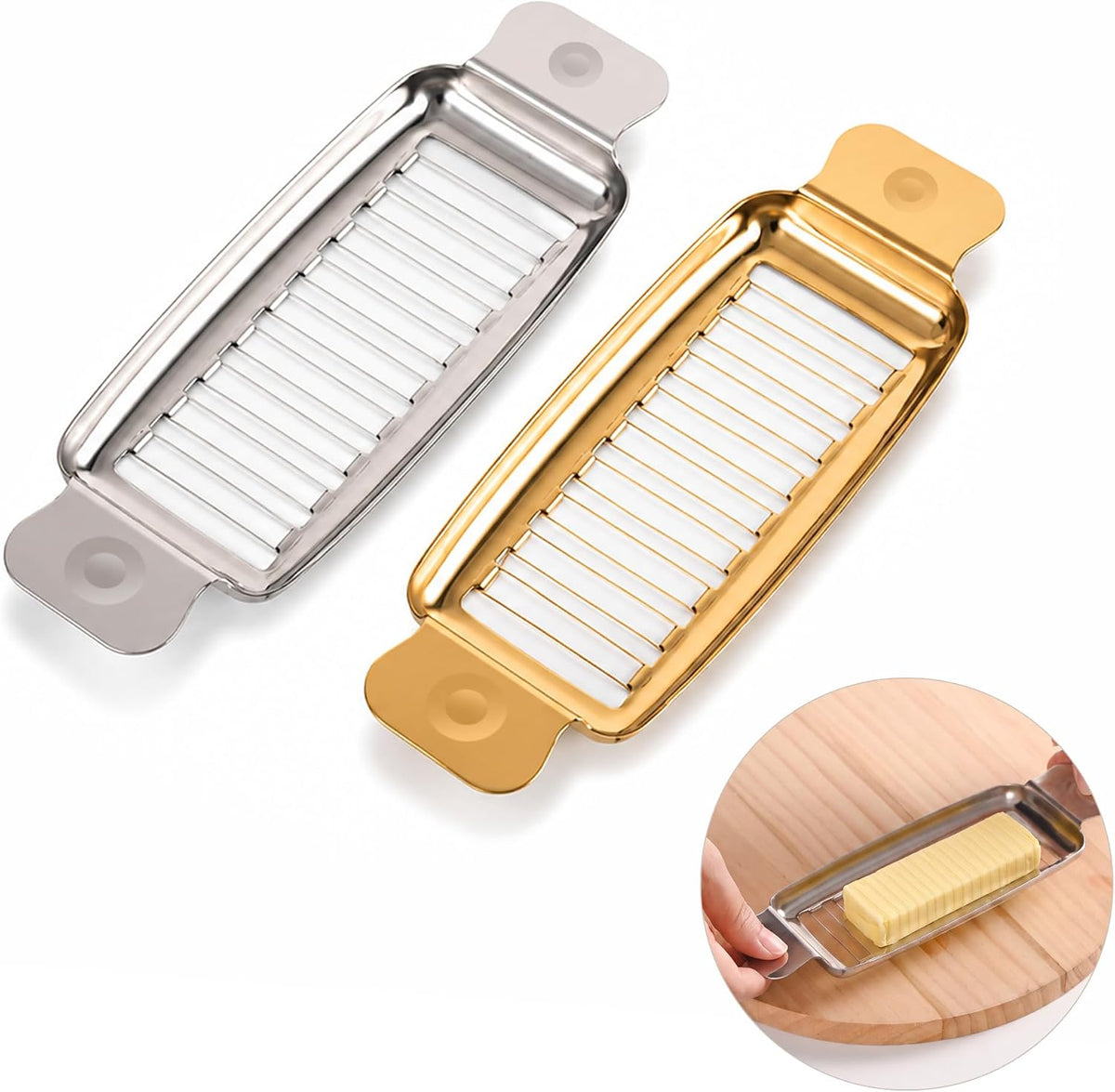 304 Stainless Steel Butter Cutter 2-Pack, Wire Slicer for Soft & Hard Food