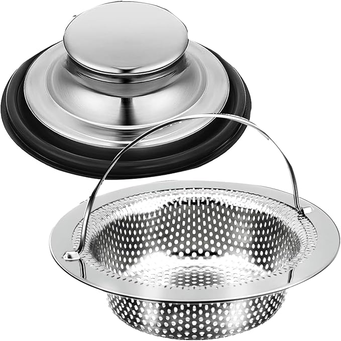 2 Pack Kitchen Sink Drain Strainer with Handle 4.5 inch Diameter, Rust Free (Kitchen Sink Stopper)