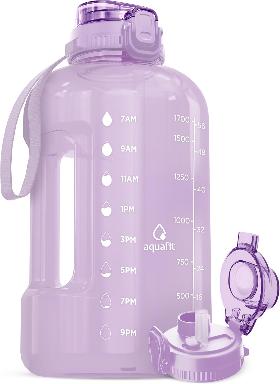 Half Gallon Water Bottle with Time Marker, 2in1 Lid