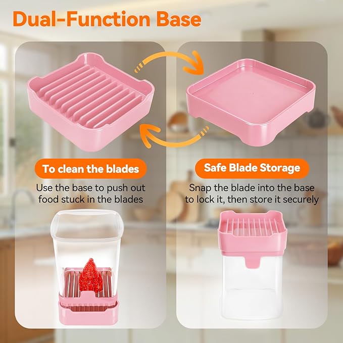 3-in-1 Strawberry Banana & Egg Slicer Cup | Detachable Fruit Cutter with Push Plate for Effortlessly Safe Slicing | Quick Meal Prep & Snacks Kitchen Gadget (Pink)