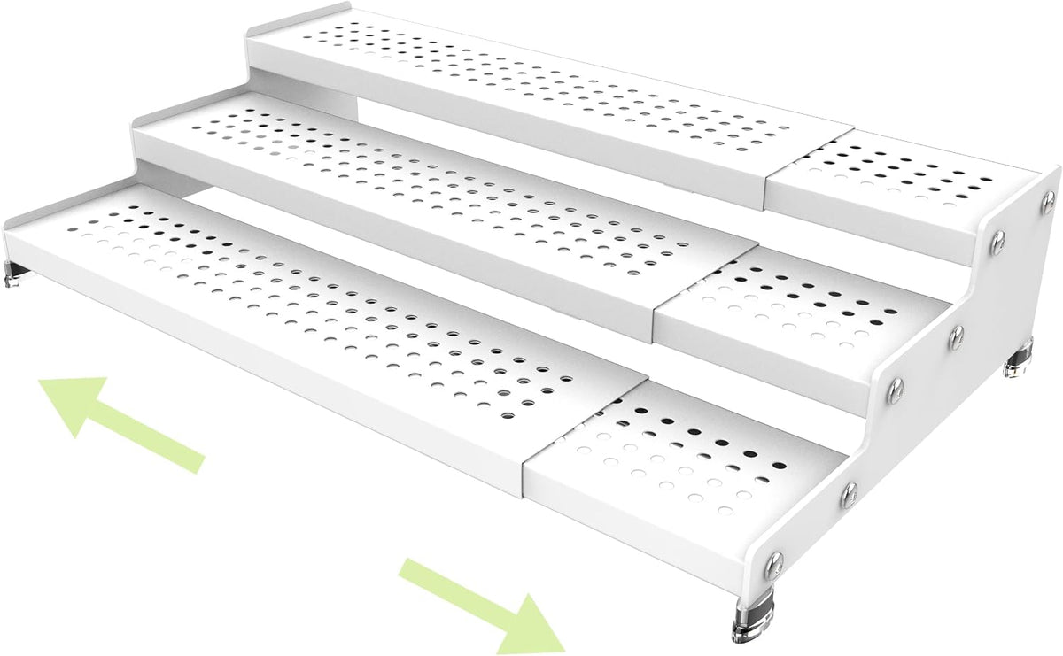 Expandable 3-Tier Spice Metal Shelf Rack, White, 3-Tier