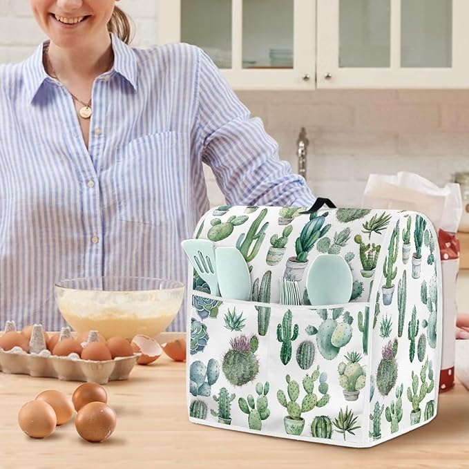 Cactus Mixer Cover | Compatible with 4.5-5 Quart Tilt Head & Bowl Lift Mixers | Dust Protector with Pockets for Accessories
