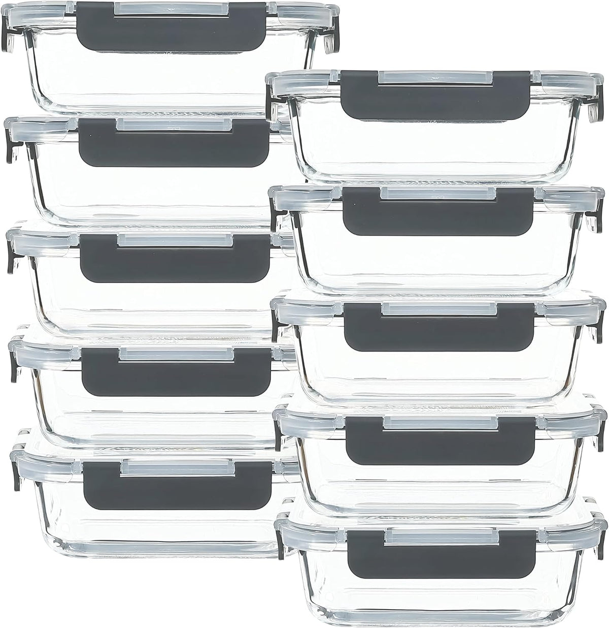 Glass Meal Prep Containers 10 Pack 22Oz with Airtight Lids Grey