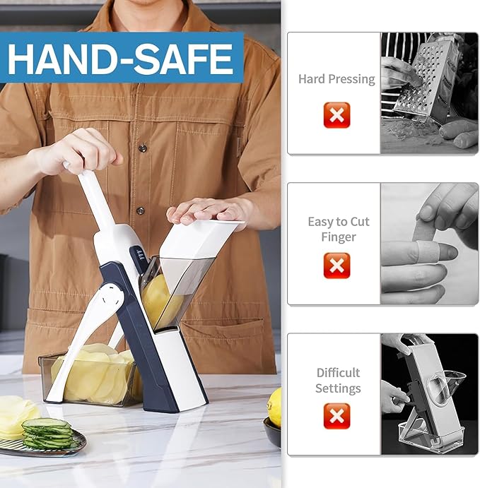 Safe Mandoline Slicer for Kitchen, Vegetable & Food Cutter & Thickness Adjustable 0.1-8 mm. Easy to Clean, Storage, Kitchen Faster Slice Artifact (Only Slice, Blue)