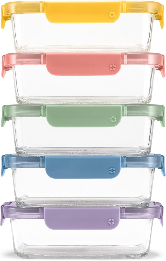 Ello Color Lock 8PC Mixed Glass Food Storage Sets, Leak-Proof Glass Food Storage Containers