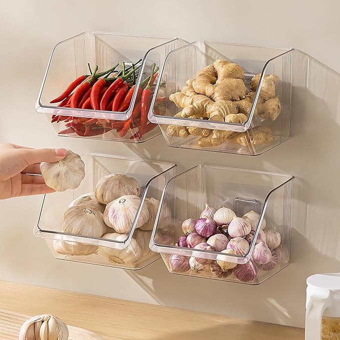 3-Pack Small Clear Acrylic Wall Mounted Storage Baskets, Adhesive Wall Mounted Storage Bins for Cabinet, Kitchen, Pantry, Bathroom